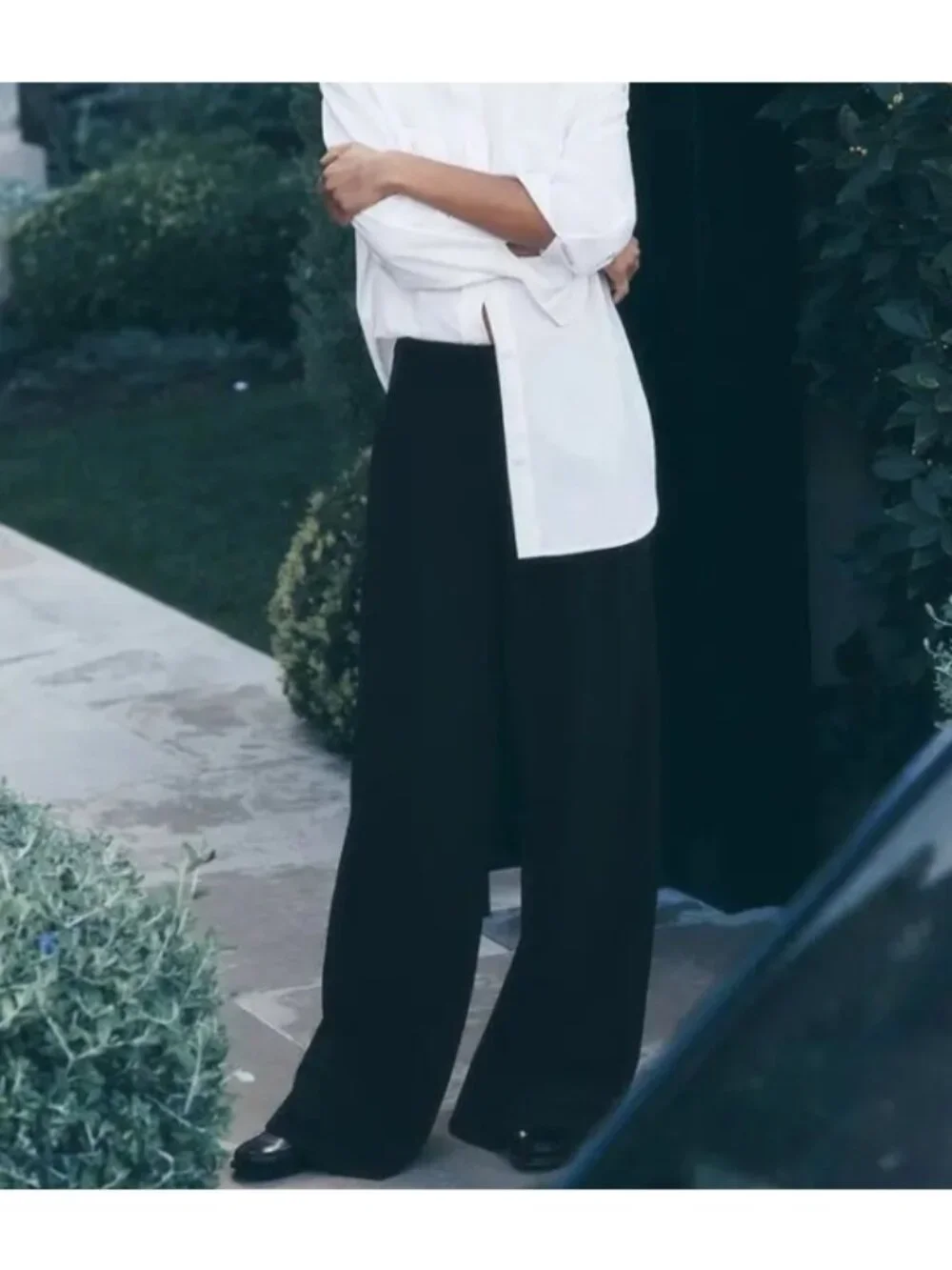 NEW Alo Micro Corduroy Dreamer Wide Leg Trousers Black High-Rise Waist Waisted M